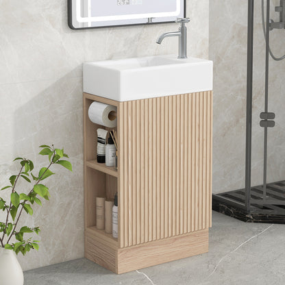 18.6" Bathroom Vanity with Sink, Bathroom Vanity Cabinet with Two-tier Shelf, Left or Right Orientation, Natural (Old Sku:WF308491AAN) image 2