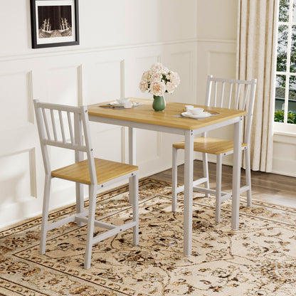 Dining Table Set, Bar Table with 2 Dining chairs, Kitchen Table Counter with Chairs, Industrial for Kitchen Breakfast Table, Living Room, Party Room,Natural and White,35.4″L x23.6″W x 29.7″H image 2