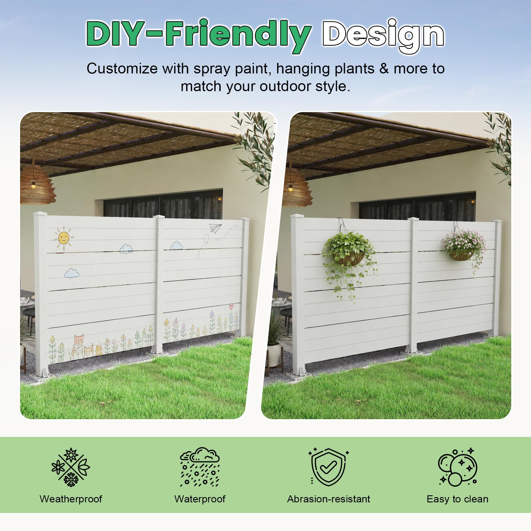 50" W x 49" H Outdoor Privacy Screen, Air Conditioner Fence, All-Weather Vinyl Privacy Fence Screens with Aluminum Posts, 2 Panels, White image 10