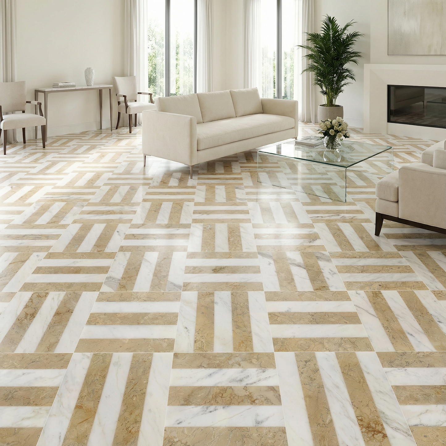 12x12 White Gold 2 color Waterjet polished marble tiles set, natural marble, for floor and wall, natural stone, genuine marble, real marble, 1 box each pattern 4 pcs image 9