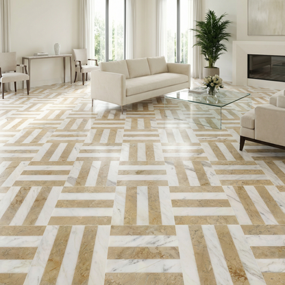 12x12 White Gold 2 color Waterjet polished marble tiles set, natural marble, for floor and wall, natural stone, genuine marble, real marble, 1 box each pattern 4 pcs image 9