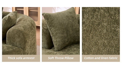 Crescent-shaped sofa, modern low-back design with deep cushions, self-inflating foam-filled large two-seater sofa requiring no assembly. (green chenille fabric) image 4