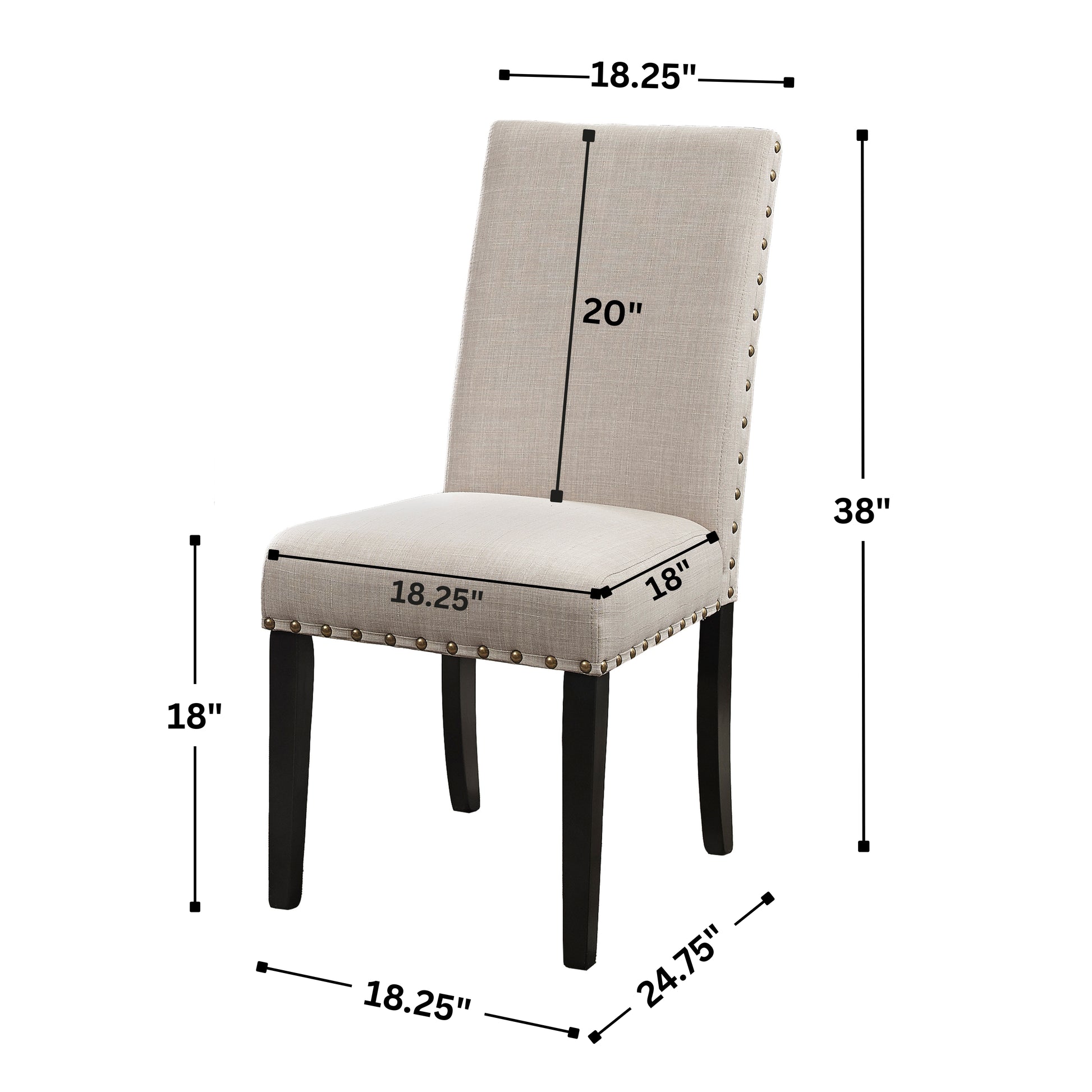Biony Fabric Dining Chairs with Nailhead Trim, Set of 2, Tan image 6