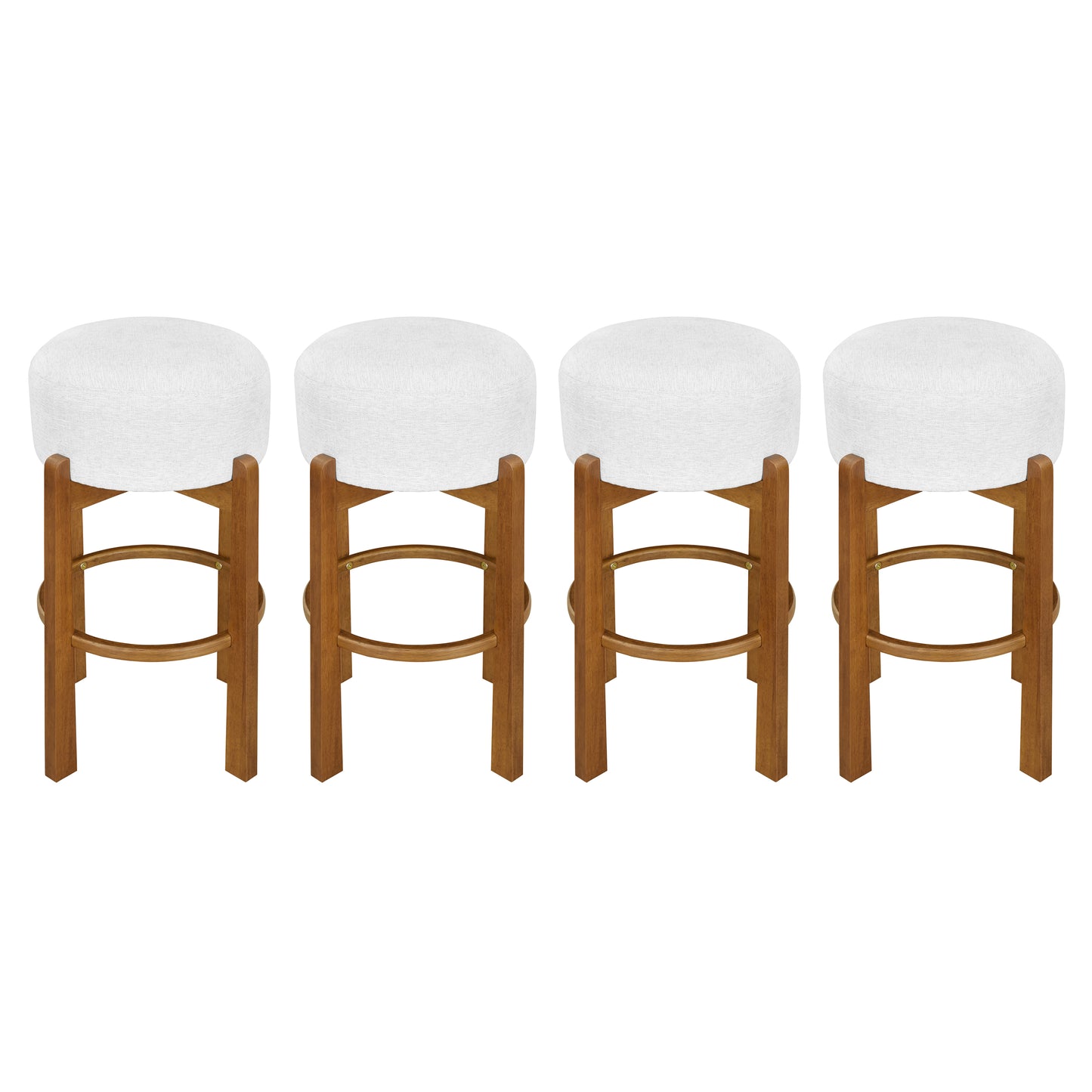 Vera Indoor Wooden Upholstered Barstool, Walnut Finish and Ivory Upholstery, Set of 4 image 2