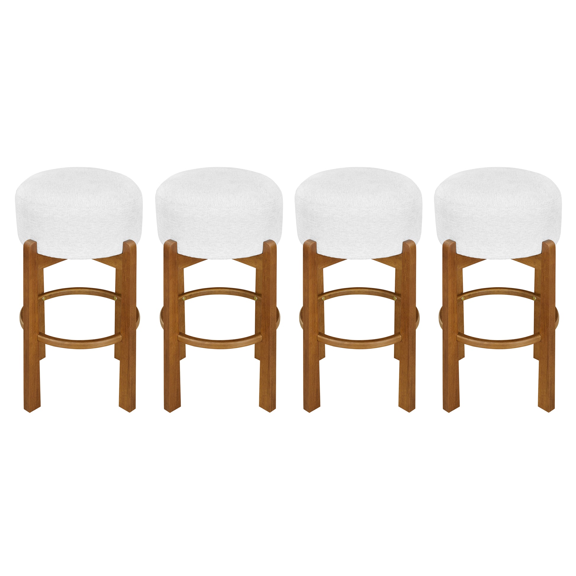 Vera Indoor Wooden Upholstered Barstool, Walnut Finish and Ivory Upholstery, Set of 4 image 2