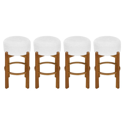 Vera Indoor Wooden Upholstered Barstool, Walnut Finish and Ivory Upholstery, Set of 4 image 2