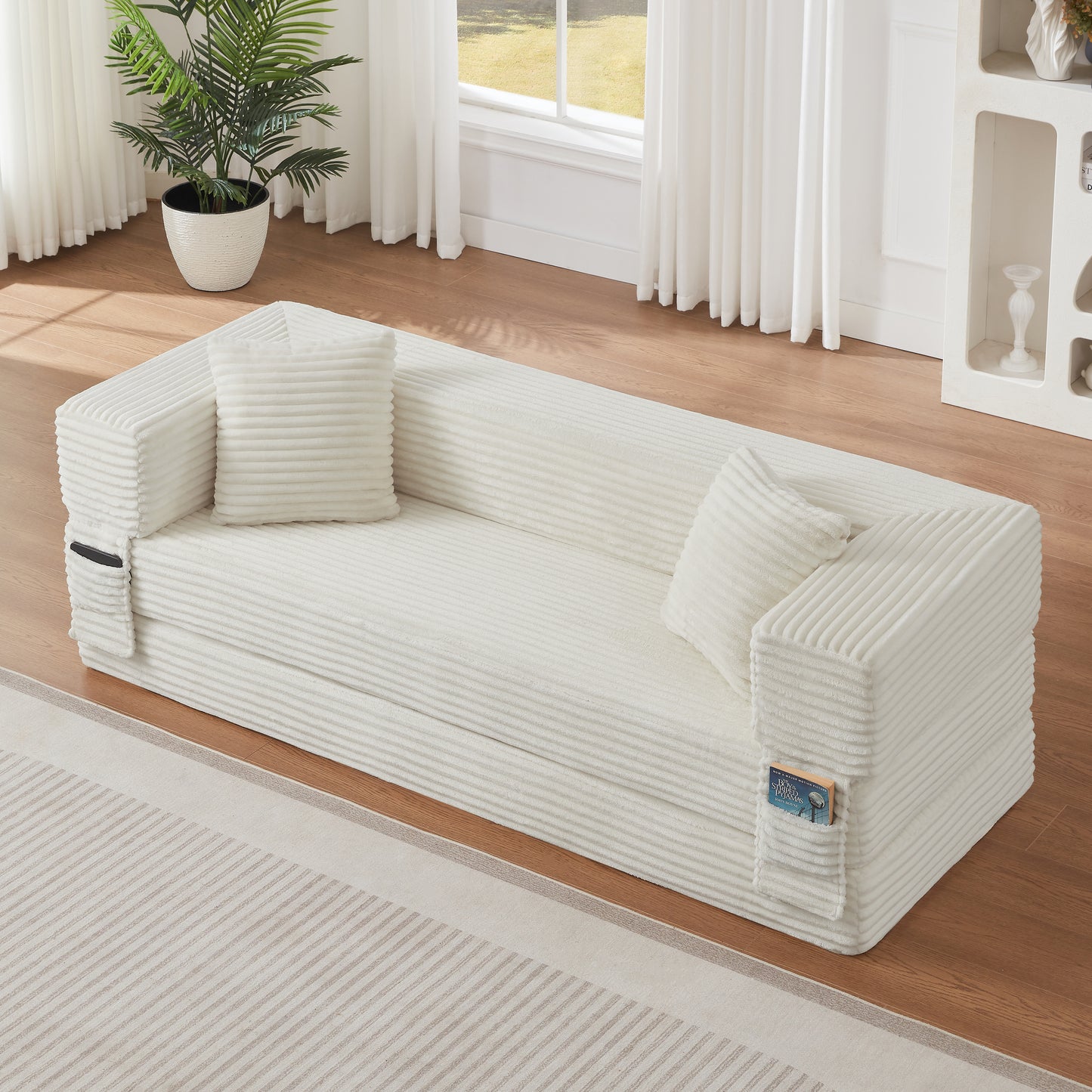 Modern cord sofa with stylish appearance, classic square design, unique two-tier design, convertible into a bed, ideal for apartments and large spaces. image 5