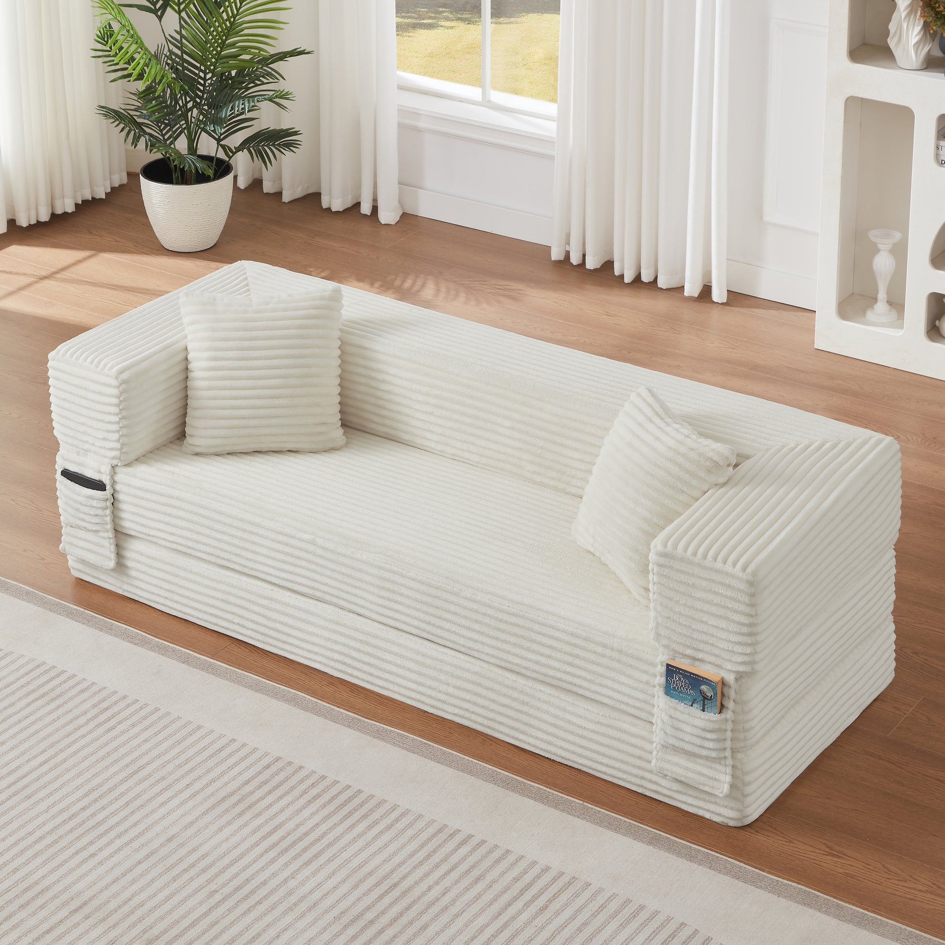 Modern cord sofa with stylish appearance, classic square design, unique two-tier design, convertible into a bed, ideal for apartments and large spaces. image 5