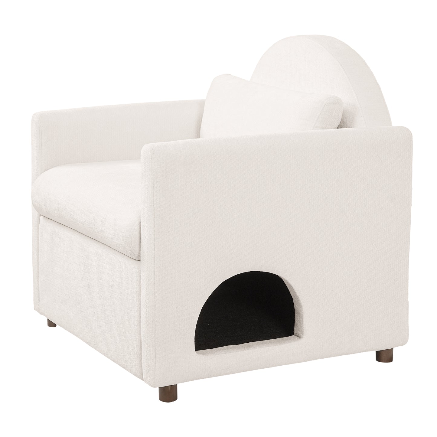Beige Pet Friendly Accent Chair with Hidden Pet Nook, Acacia Wood Legs, 220lbs Weight Capacity, Modern Upholstered Armchair for Living Room image 7