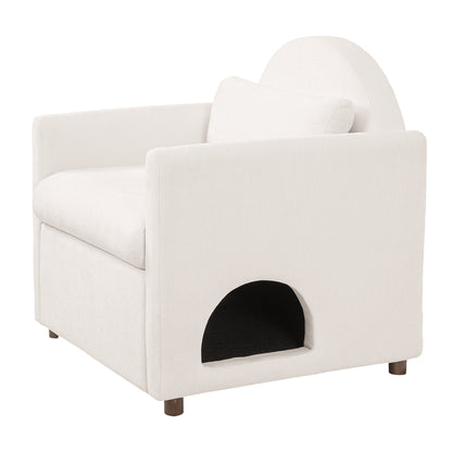 Beige Pet Friendly Accent Chair with Hidden Pet Nook, Acacia Wood Legs, 220lbs Weight Capacity, Modern Upholstered Armchair for Living Room image 7