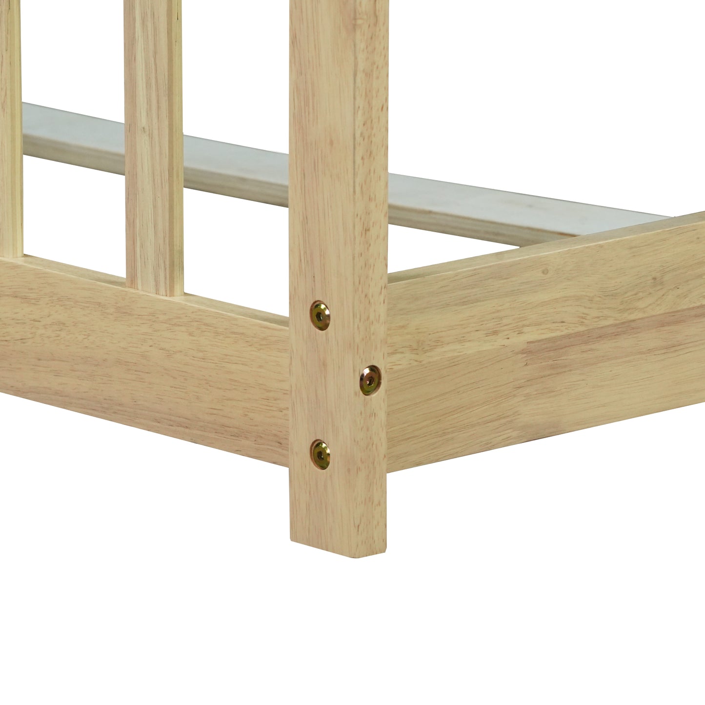 Full Size Floor Bed with Fence without Door,Rubber Wood Floor Bed with Safety Guardrails,Natural image 6
