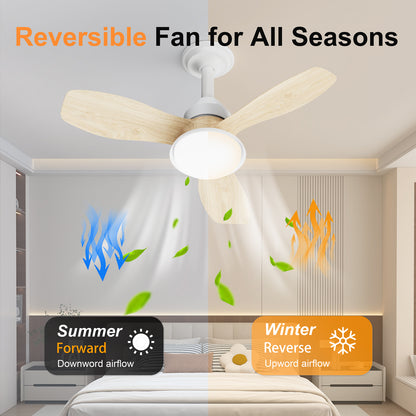 24.4" Wood Grain Ceiling Fan with Light, 3 Blades, 6-Speed Reversible Quiet DC Motor, Dimmable LED, APP & Remote Control, Flush Mount for Bedroom Living Room Farmhouse image 6