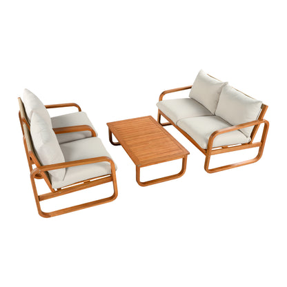 4-Piece Acacia Wood Outdoor Patio Furniture Set with Thick Cushions, Modern Outdoor Seating Set with Loveseat, 2 Single Chairs and Coffee Table, Weather-Resistant Conversation Set for Backyard, Pool image 4