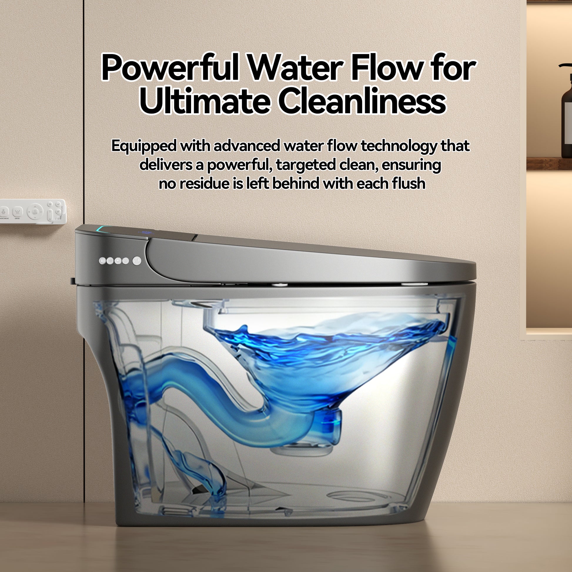 Unique Smart Toile, One Piece Toilet with Bidet Built In,Intelligent Toilet Auto Open/Close Seat. Bidet toilet with Dryer and Warm Water.Gray image 9