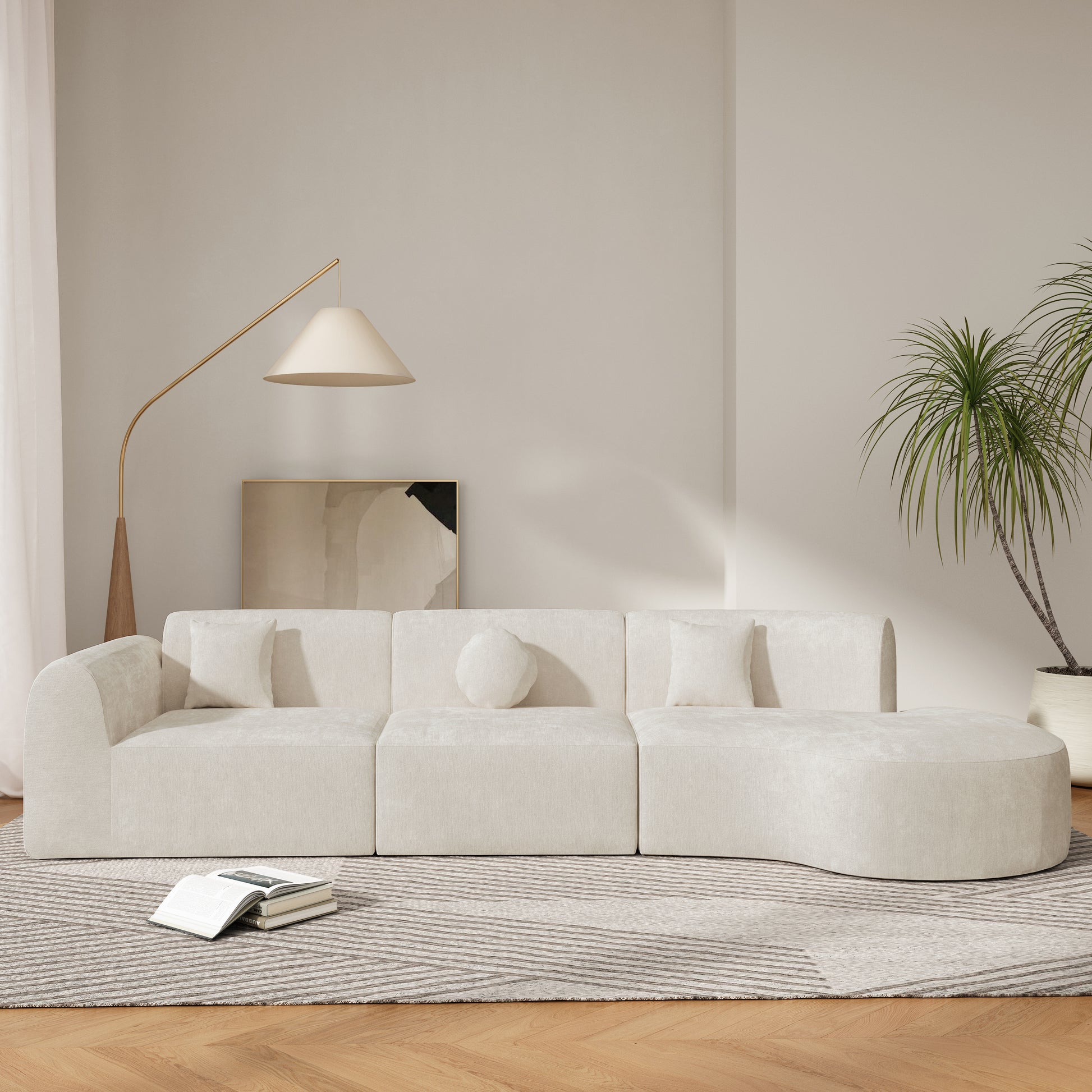 140" Modern Curved Sectional Sofa with High-Density Fully Compressed Sponge and Chaise Lounge, 3-Piece Set, Fully Assembled Right Hand Facing, Perfect for Living Room, Lounge image 1