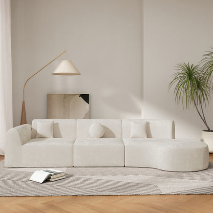 140" Modern Curved Sectional Sofa with High-Density Fully Compressed Sponge and Chaise Lounge, 3-Piece Set, Fully Assembled Right Hand Facing, Perfect for Living Room, Lounge image 1