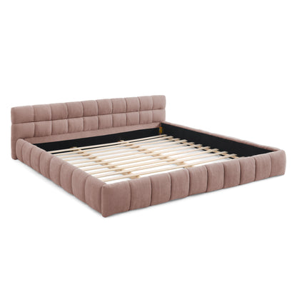 King size Upholstered Bed Frame with Thick Fabric, Chenille Fabric Grounded Queen Size Platform Bed with Headboard and Solid Frame. No Box Spring Needed-Pink(88.5''*85.5''*24'') image 7