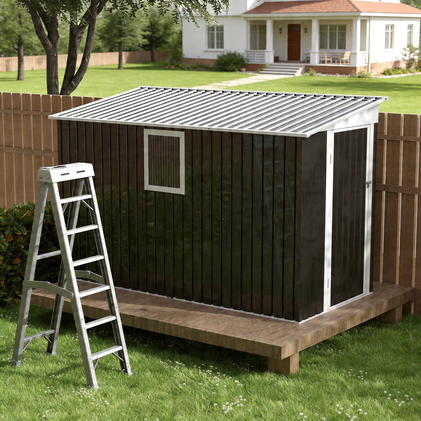 4X9 FT Metal Garden Shed with 1 Window Hinge Door Outdoor Storage image 3