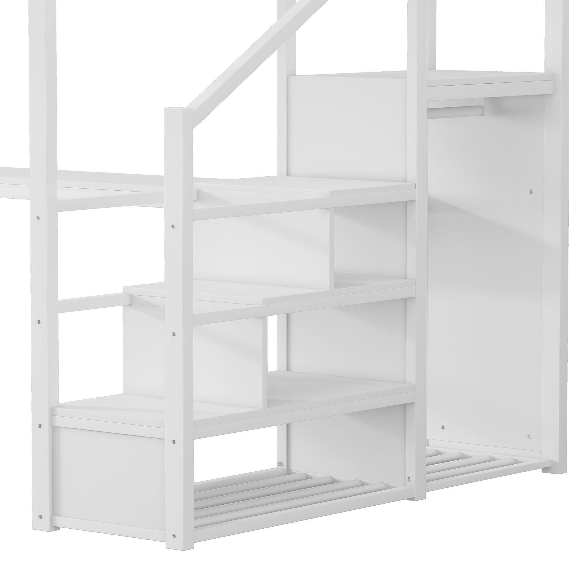 Queen Loft Bed with Desk and Charging Station, Queen Size Metal Loft Bed with Stairs and Light for Kids Teens,White(Expect Arrival Date 2026/3/7) image 10