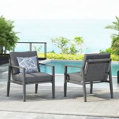 Silver Aluminum Lounge Chair with Sleek Rope Accents and Comfortable Cushions, Perfect for Modern Outdoor and Indoor Spaces