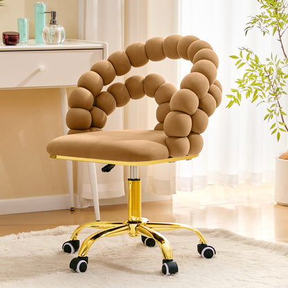 Velvet Bubble Back Swivel Office Chair, Adjustable Height Cute Vanity Chair with Gold Base & Wheels for Bedroom, Makeup Room. image 1
