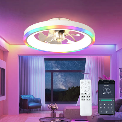 19.7" Modern RGB Ceiling Fan with Lights, Flush Mount Low Profile Fan with Remote & APP, 6-Speed Reversible Silent DC Motor, Dimmable 3000-6500K LED for Bedroom, White image 1