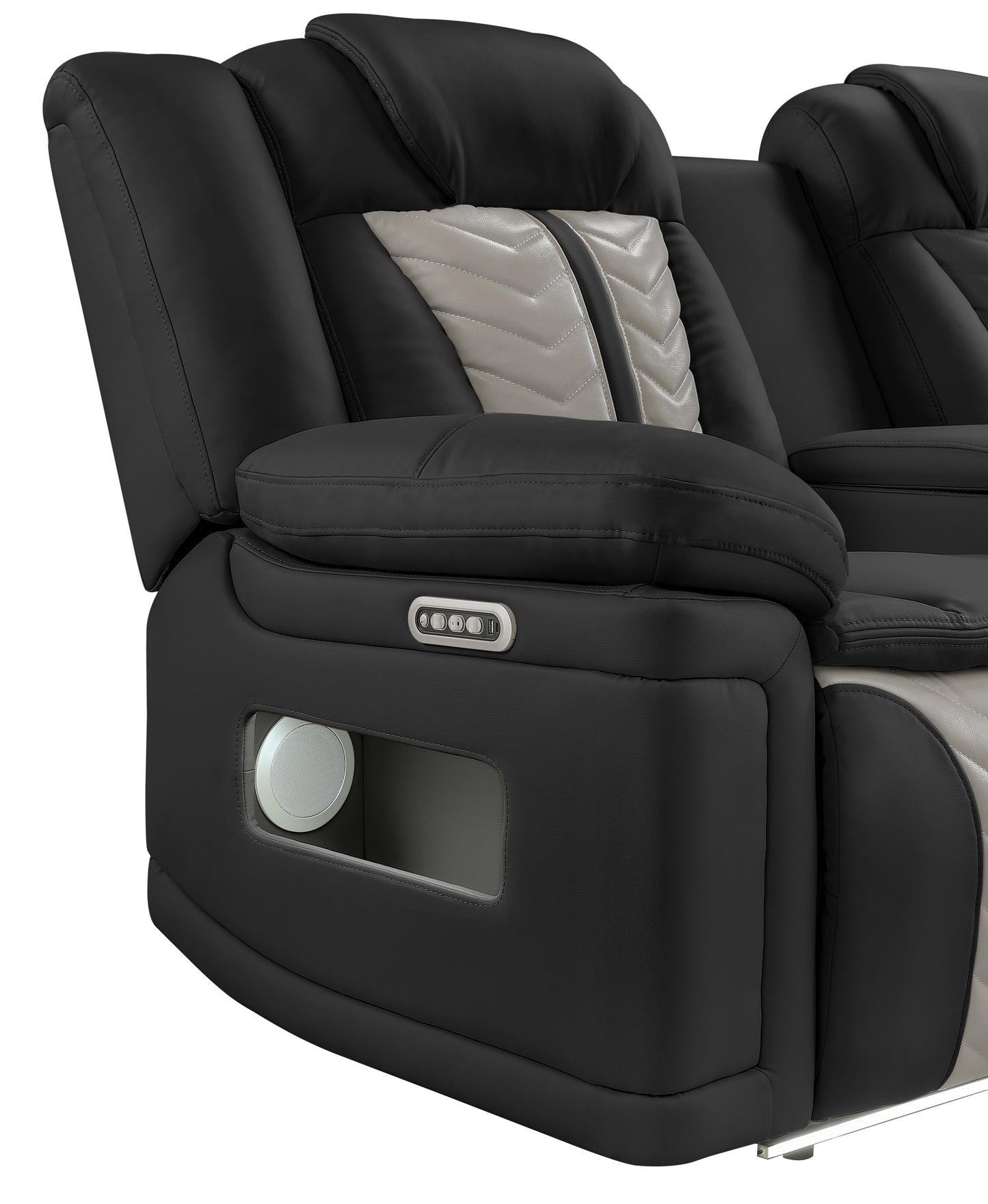 Cruiser Power Reclining Loveseat with Console, Power Headrests, LED Lighting, Speaker & Massage Made with Faux Leather in Black and Gray image 6