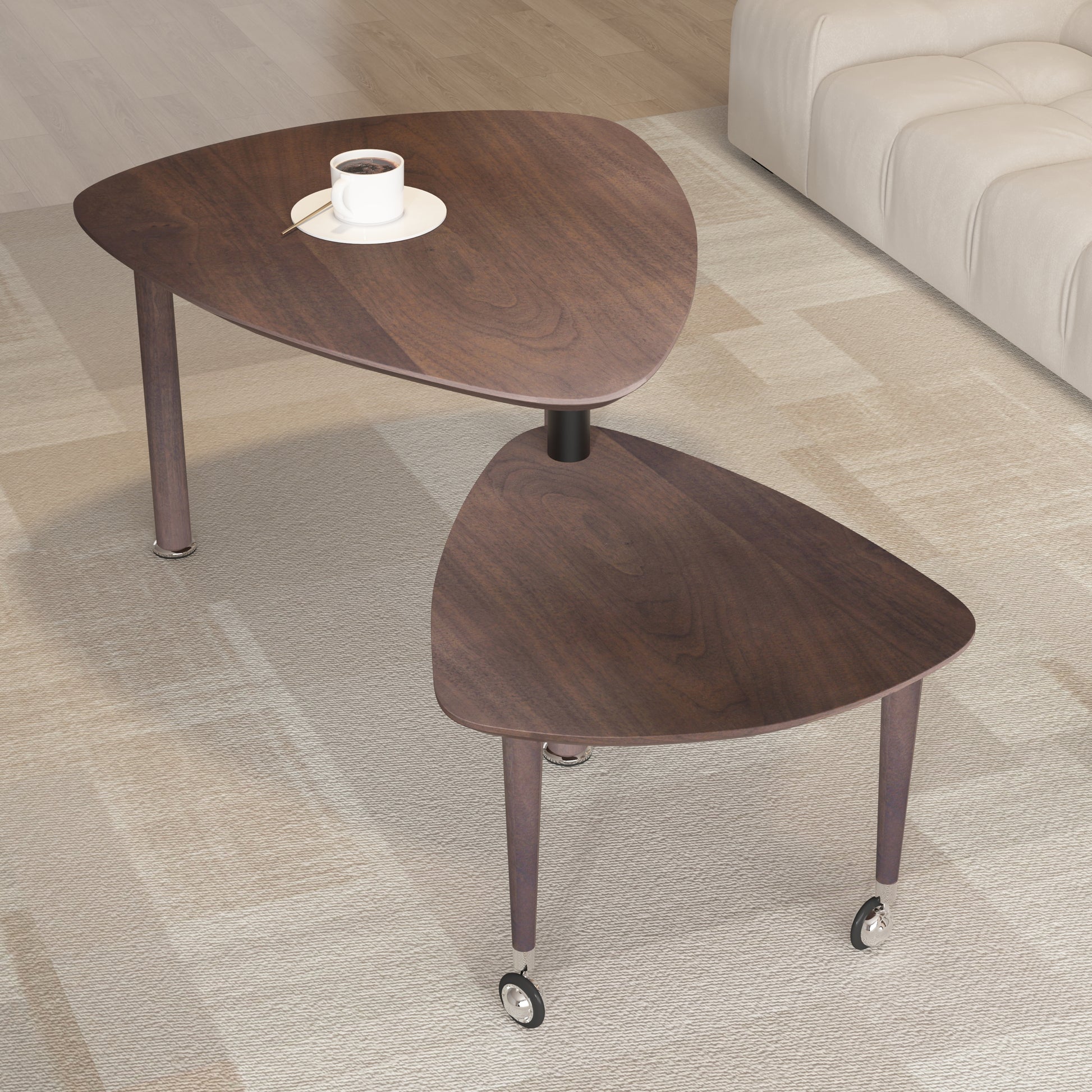 360 degree Rotatable modern Coffee Table for Living Room, solid wood legs with simply assemble Cocktail Table, Rotating Modern Apartment Wood Furniture Walnut / Black / Grey Brown / White image 3