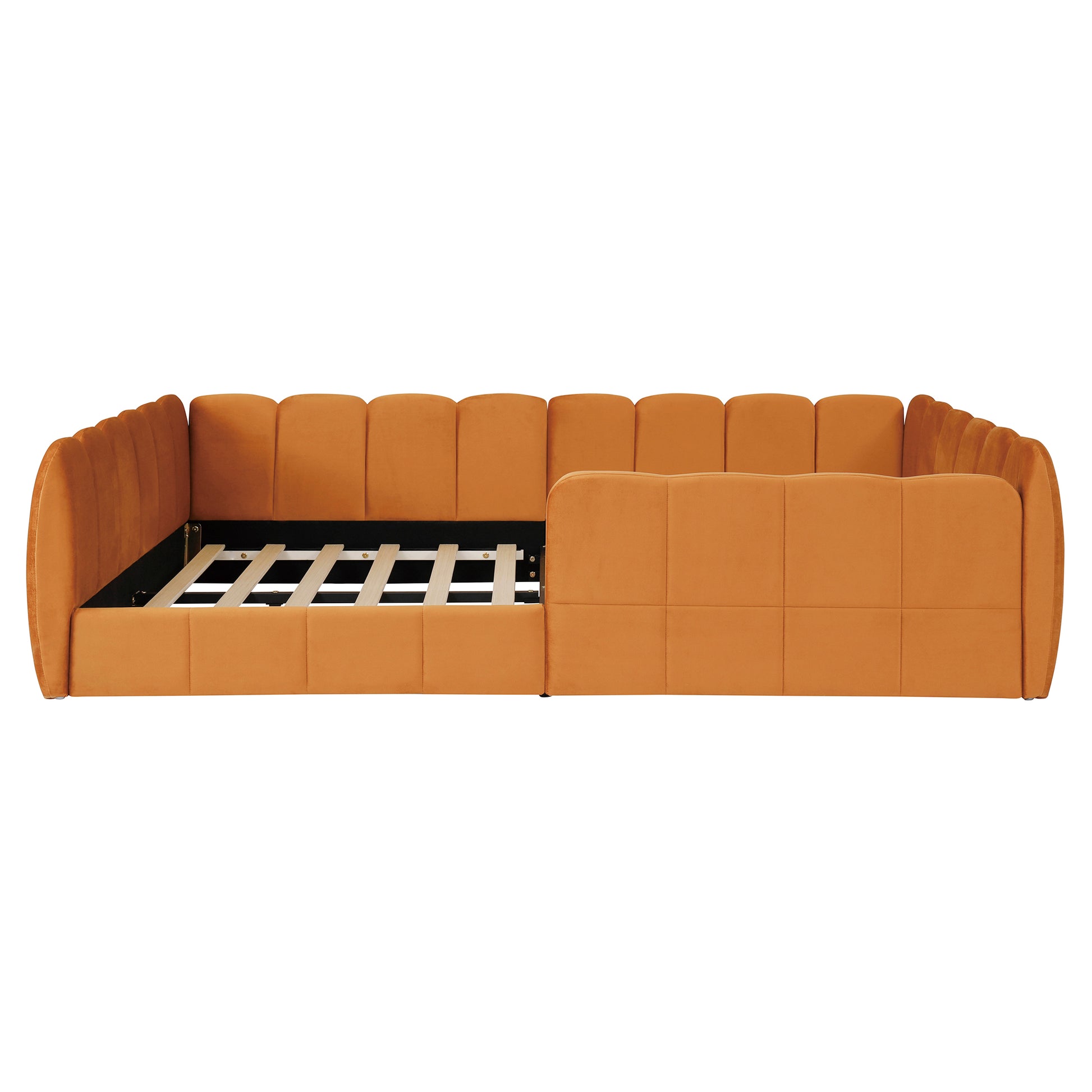 Full Size Velvet Upholstered Floor Bed, Pumpkin Orange image 4