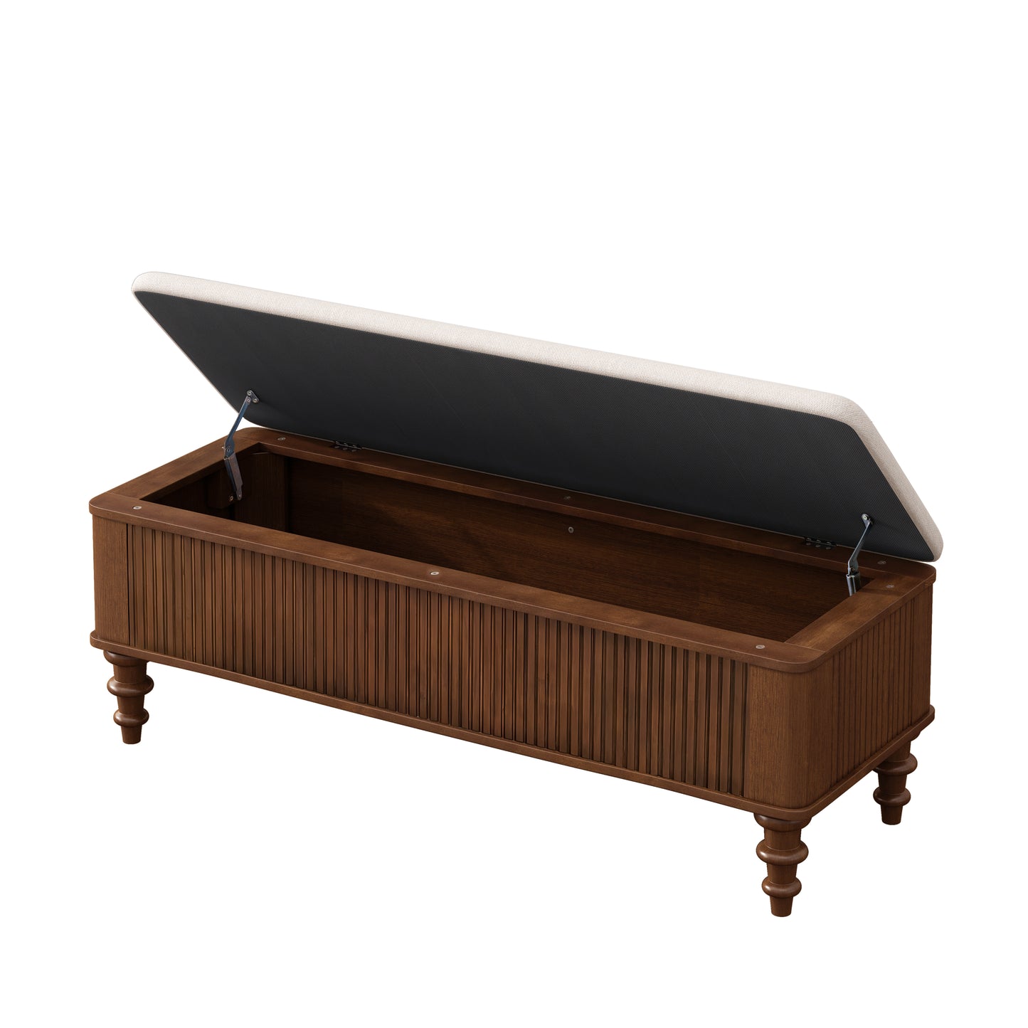 50.8-inch Multi-Functional Storage Ottoman Bench-Solid Rubberwood Bed End Bench with Linen Seat, Storage Bench for Bedroom, Entryway Shoe Organizer for Bedroom, Living Room, Entryway, Closet, Walnut image 12