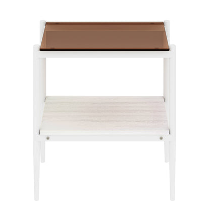 Set of 2 Rectangle End Table, Tempered Glass Tabletop with MDF layer, Modern Table for Living Room, Brown Glass image 11