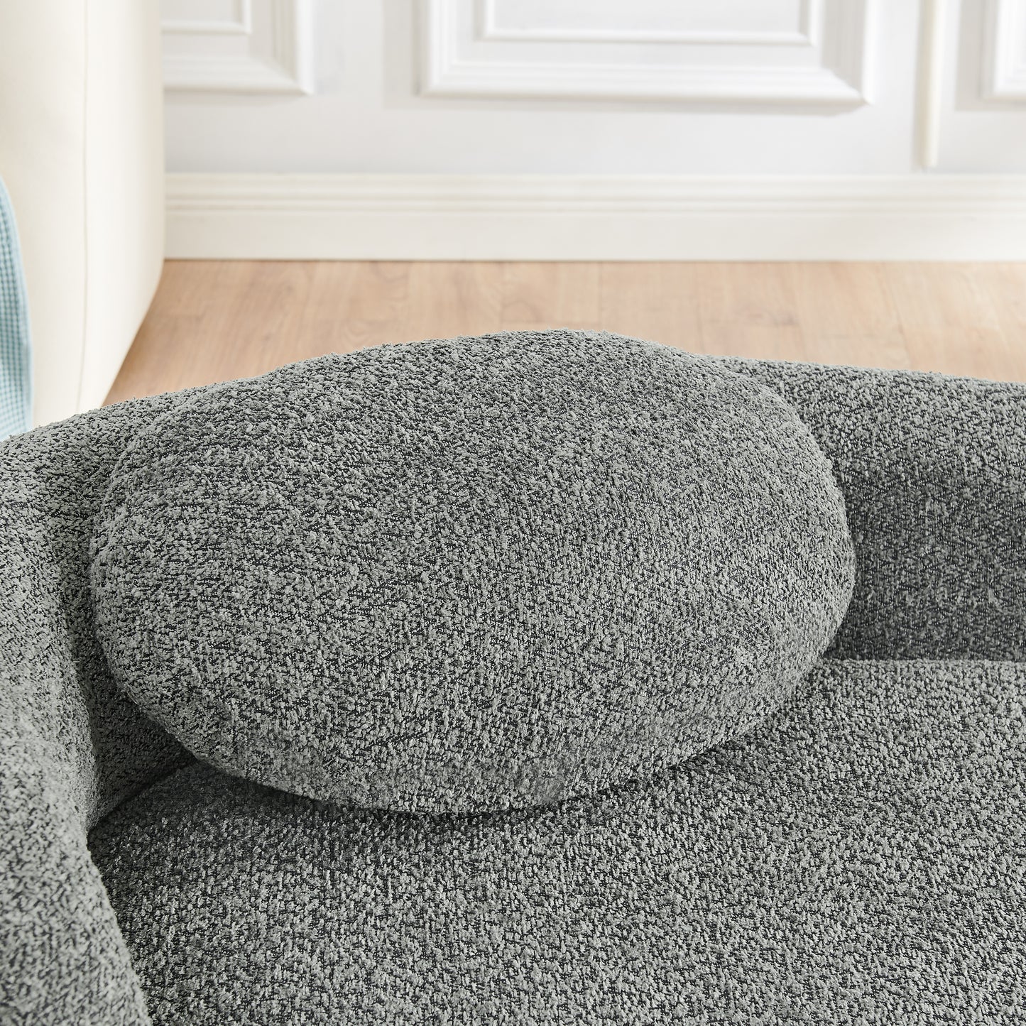 Modern Oval Single Lazy Sofa Chair with Integrated Backrest, Side Armrest and Pillow, Compact Space-Saving Lounge Chair for Living Room Bedroom-Dark Gray image 5