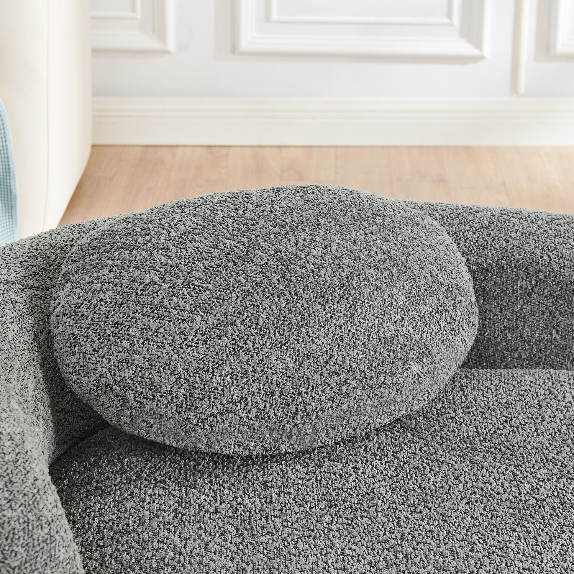Modern Oval Single Lazy Sofa Chair with Integrated Backrest, Side Armrest and Pillow, Compact Space-Saving Lounge Chair for Living Room Bedroom-Dark Gray image 5