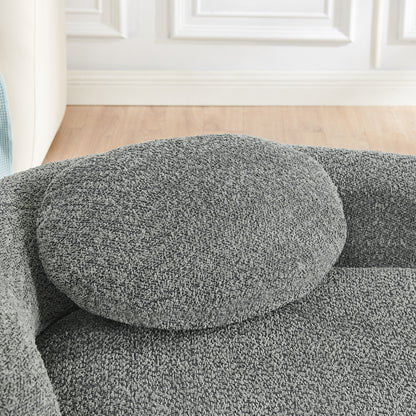 Modern Oval Single Lazy Sofa Chair with Integrated Backrest, Side Armrest and Pillow, Compact Space-Saving Lounge Chair for Living Room Bedroom-Dark Gray image 5