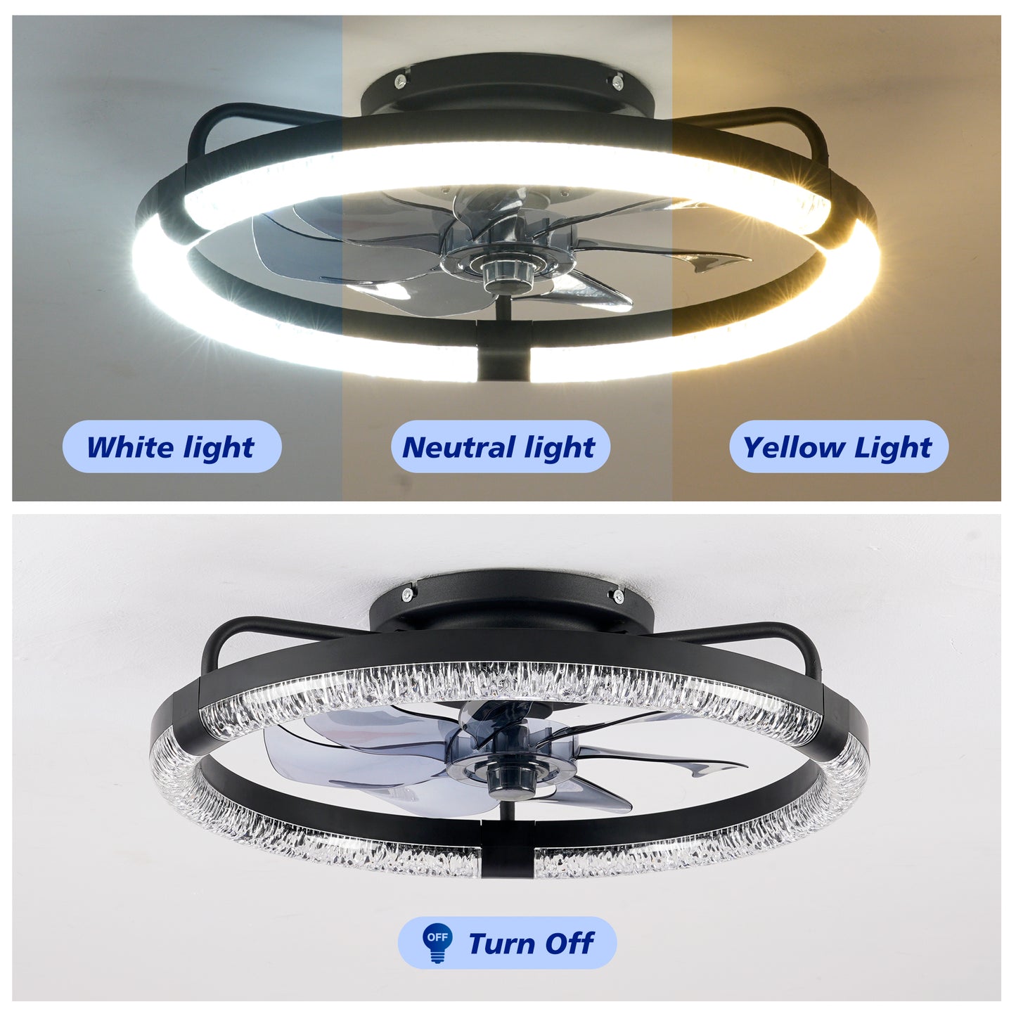 20" Ceiling Fans with Kit,LED Light Source and Remote Control, 3000-6500K Dimmable Modern Flush Mount LED Fan Light, 6 Speeds, Quiet DC Motor For Living room, Bedroom,Kitchen----Matte Black image 8
