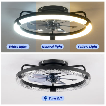 20" Ceiling Fans with Kit,LED Light Source and Remote Control, 3000-6500K Dimmable Modern Flush Mount LED Fan Light, 6 Speeds, Quiet DC Motor For Living room, Bedroom,Kitchen----Matte Black image 8
