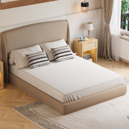 Upholstered Queen Bed Frame with Wingback Headboard, Low Profile Platform Bed with Padded Headboard, No Box Spring Needed, Easy Assembly, Elegant Linen Fabric, Brown image 3