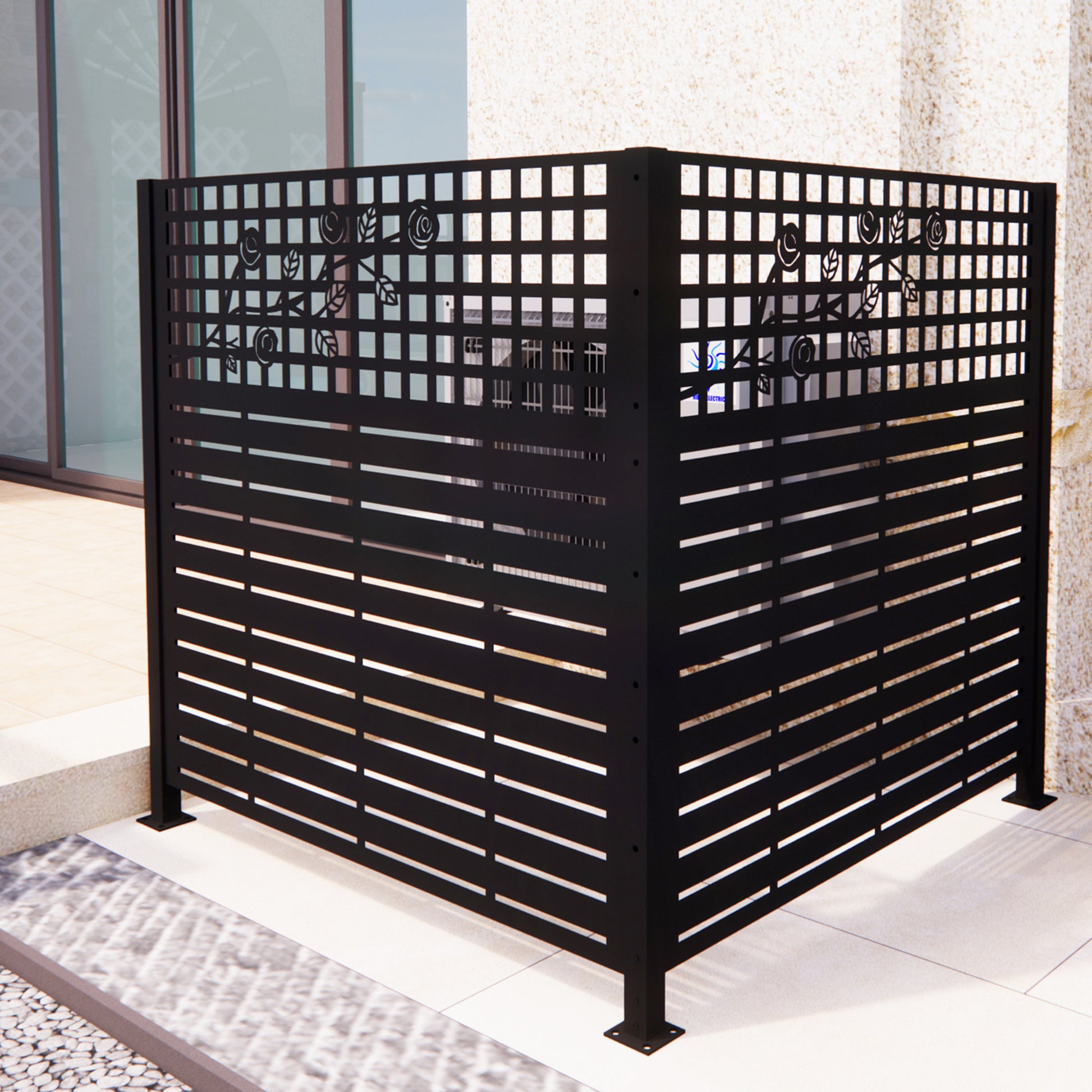 W48'' x H47.3'' x 2 Panels Metal Privacy Screen, Outdoor Privacy Panels, Trash Can Enclosure, Air Conditioner Fence, Pool Equipment Enclosure, Backyard Fencing, Rose Black image 1