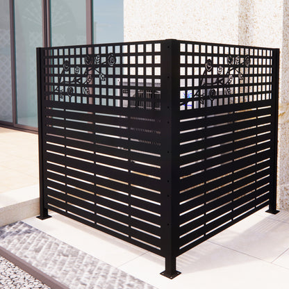 W48'' x H47.3'' x 2 Panels Metal Privacy Screen, Outdoor Privacy Panels, Trash Can Enclosure, Air Conditioner Fence, Pool Equipment Enclosure, Backyard Fencing, Rose Black image 1