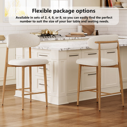 Counter Height Bar Stools Set of 2, Upholstered Counter Stools Modern Barstools with Metal Legs for Kitchen Island Dining Room, Beige image 3