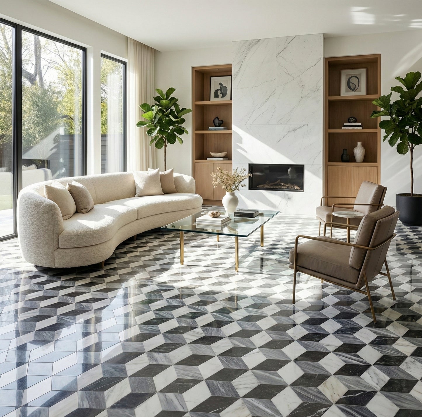 Hexagon Waterjet marble,White Gray Black 3 color, natural marble, for floor and wall, polished marble tile, natural stone, genuine marble, real marble, 1 box 12 pcs image 5