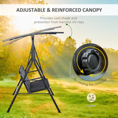 Outsunny Patio Swing Chair with Canopy, Seats 2 Adults Loveseat Bench with Adjustable Tilt Canopy, Armrests, A-Frame Steel, Breathable Mesh for Backyard, Garden, Black
