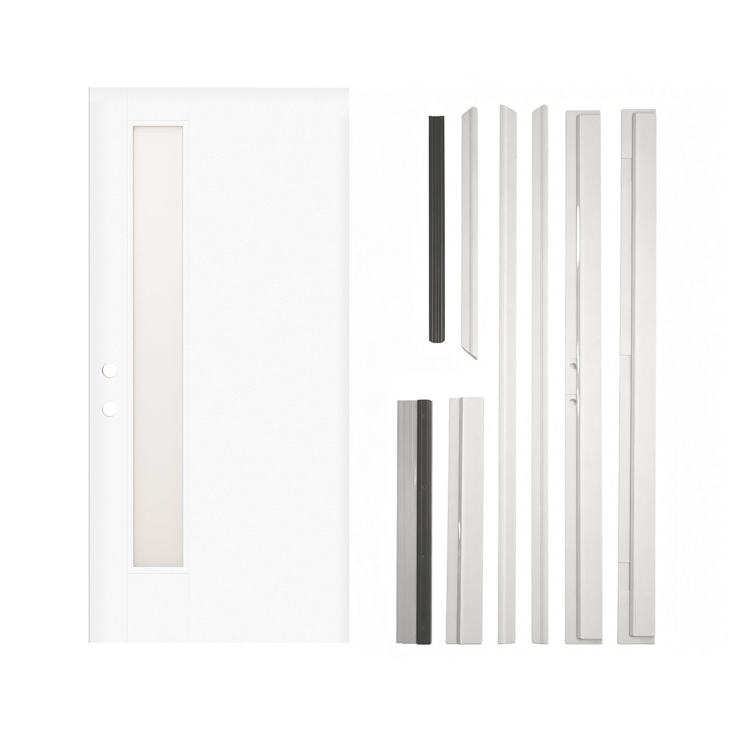 36"x80" Fiberglass Front Door with White 4-9/16" PVC Frame,Right-Hand Inswing Exterior Door with Brickmould,Contemporary minimalist smooth skin with frosted glass for Home Entrance,White image 4