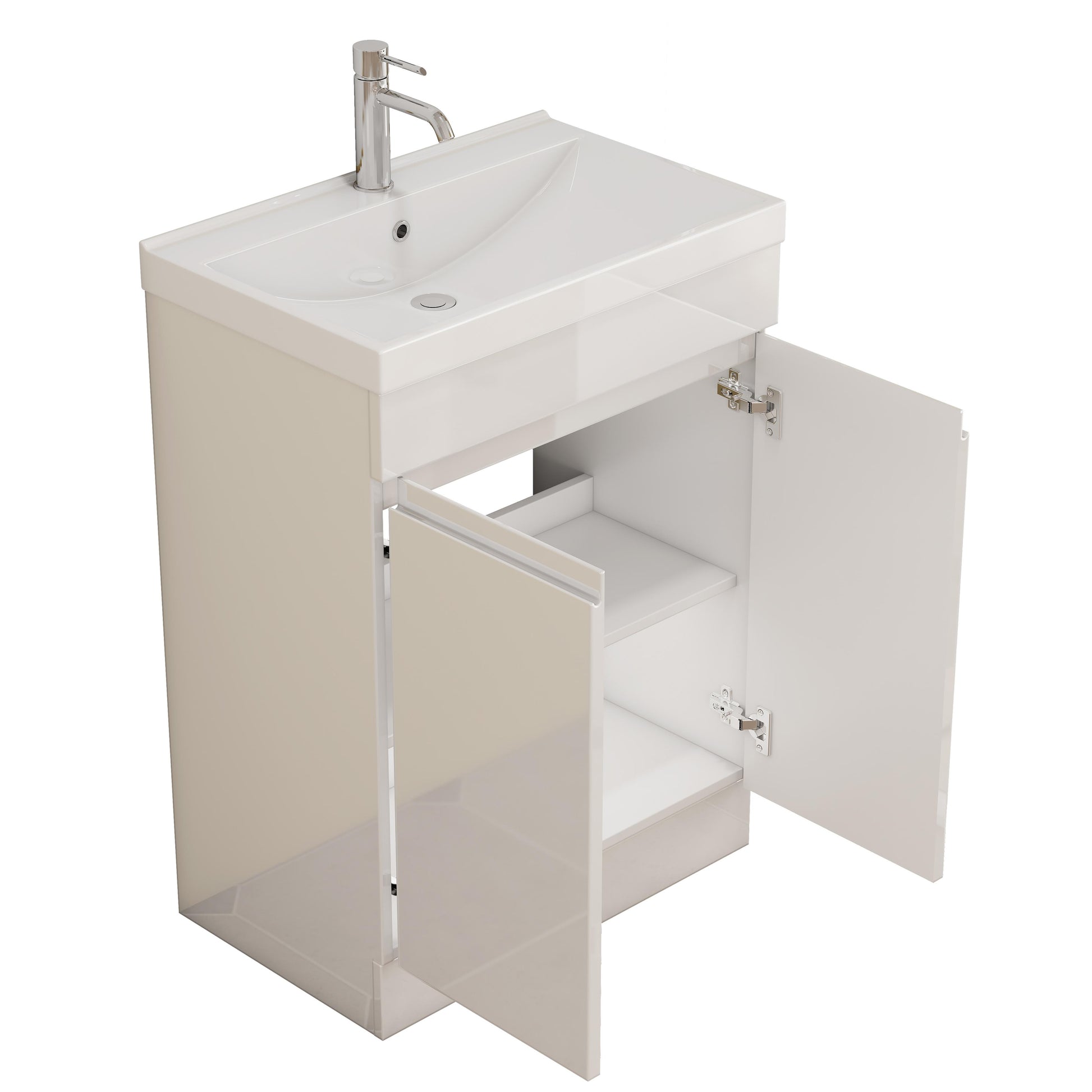 24-Inch Bathroom Vanity With Sink Combo, 2 Doors Bathroom Cabinet, With Shelf,Handle Free Design,Unique Thick-Edged Ceramic Basin,Soft Close System Hinge,Easy Assemble,Glossy White image 7