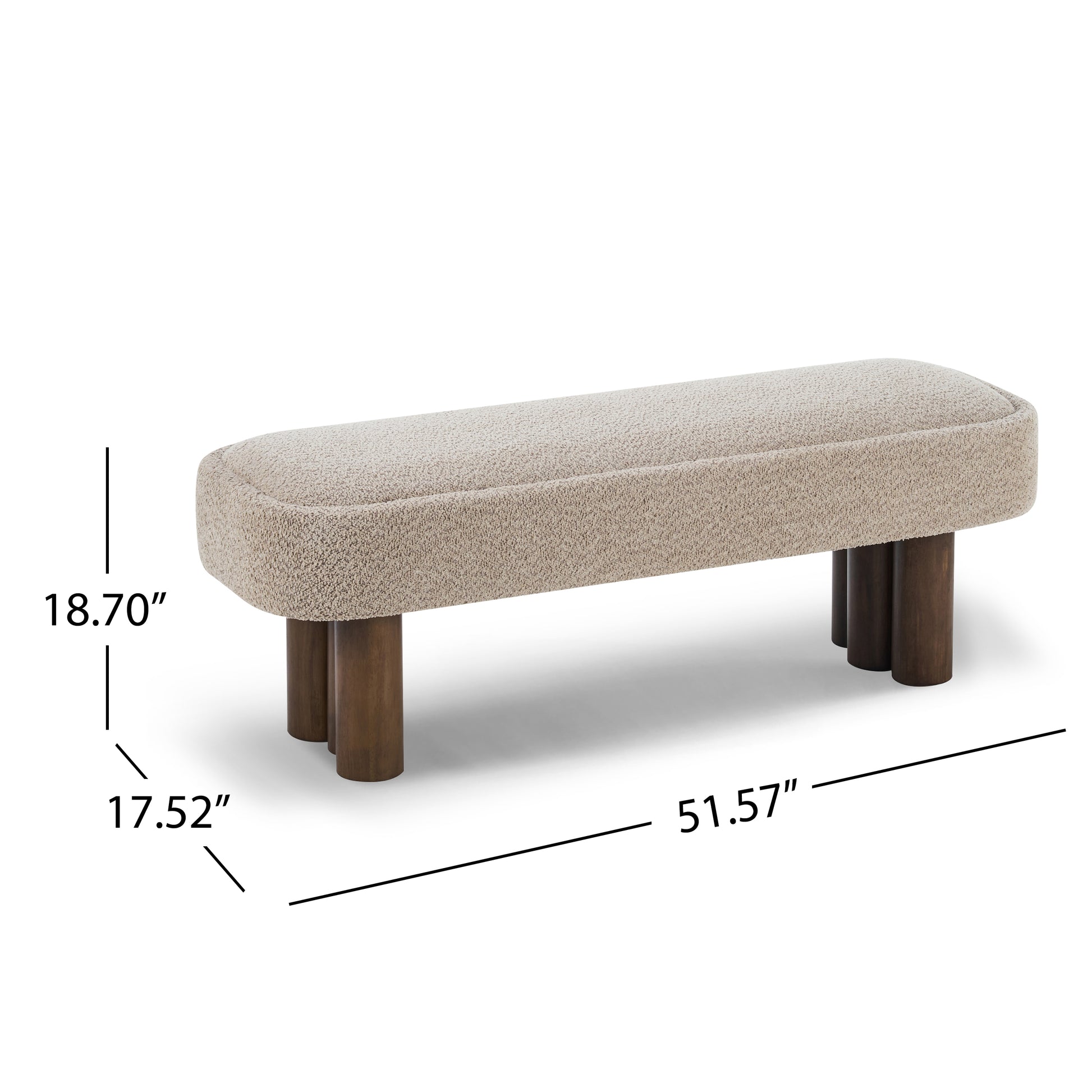 Indoor Khaki Boucle Dining Bench with Walnut Color Legs, 51.57'L Upholstered Seating for Kitchen, Dining Room and Living Space,250lbs Capacity image 3