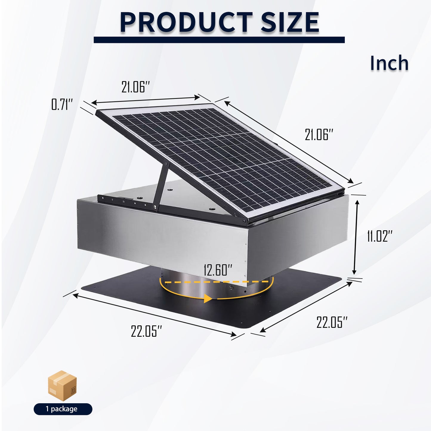 12" Stainless Steel Solar Roof Vent Fan,40W Tilt Adjustable Solar Panel,Dual Power 3-Speed Remote Attic Fan,1200 CFM,MPPT Controller Solar Ventilator for Attic,Garage,Greenhouse,Warehouse image 9