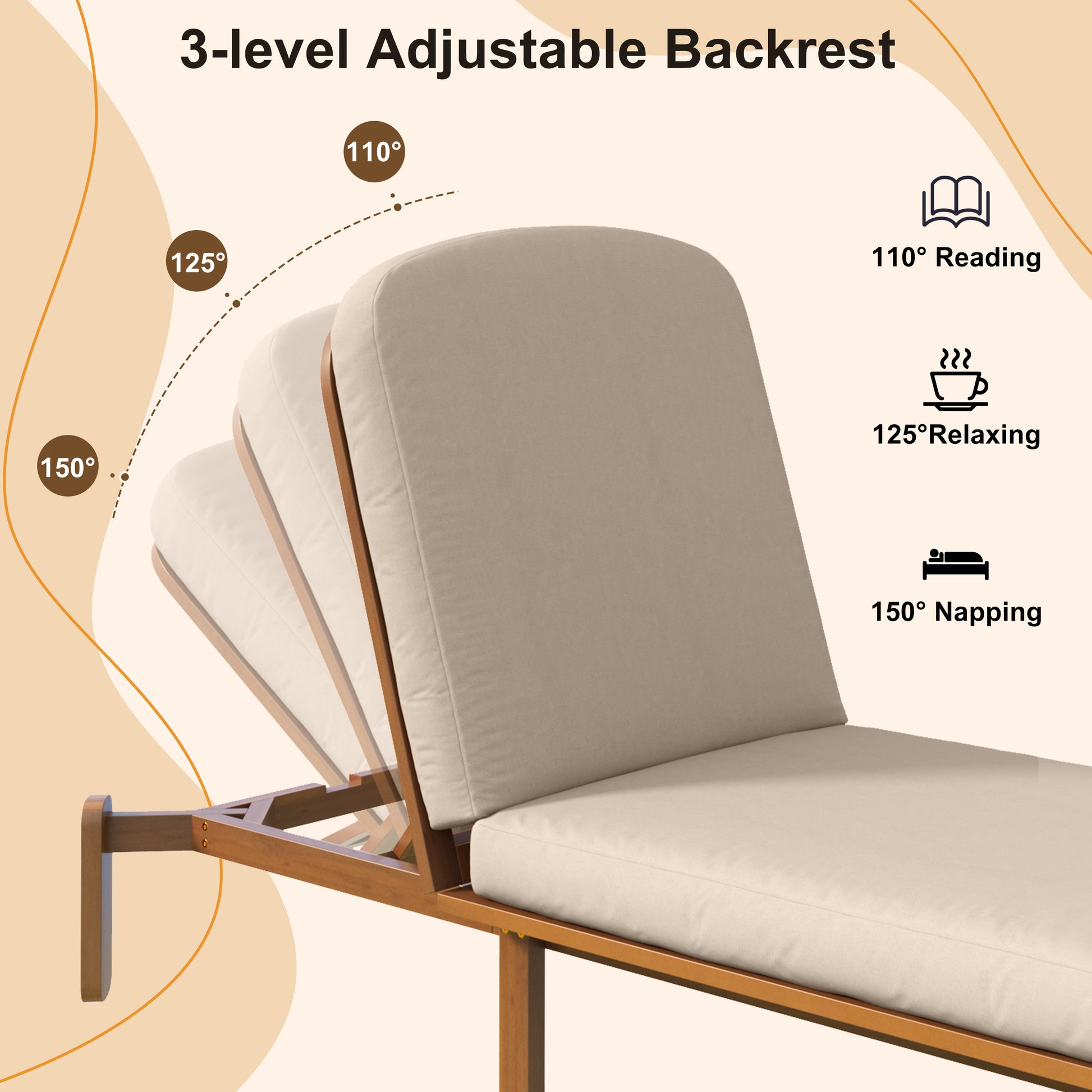 Outdoor Chaise Lounge Adjustable Patio Chaise Outdoor Reclining Chair Pool Lounge Chair with Adjustable Backrest for Patio, Poolside or Beach, Brown image 9