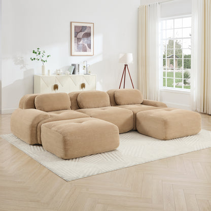 U-shaped modular sofa premiumCorduroy Fabric fabric no assembly anti-slip design pet-friendly extra-wide curved armrests 32D high-resilience sponge for living rooms bedrooms studie,Camel image 3
