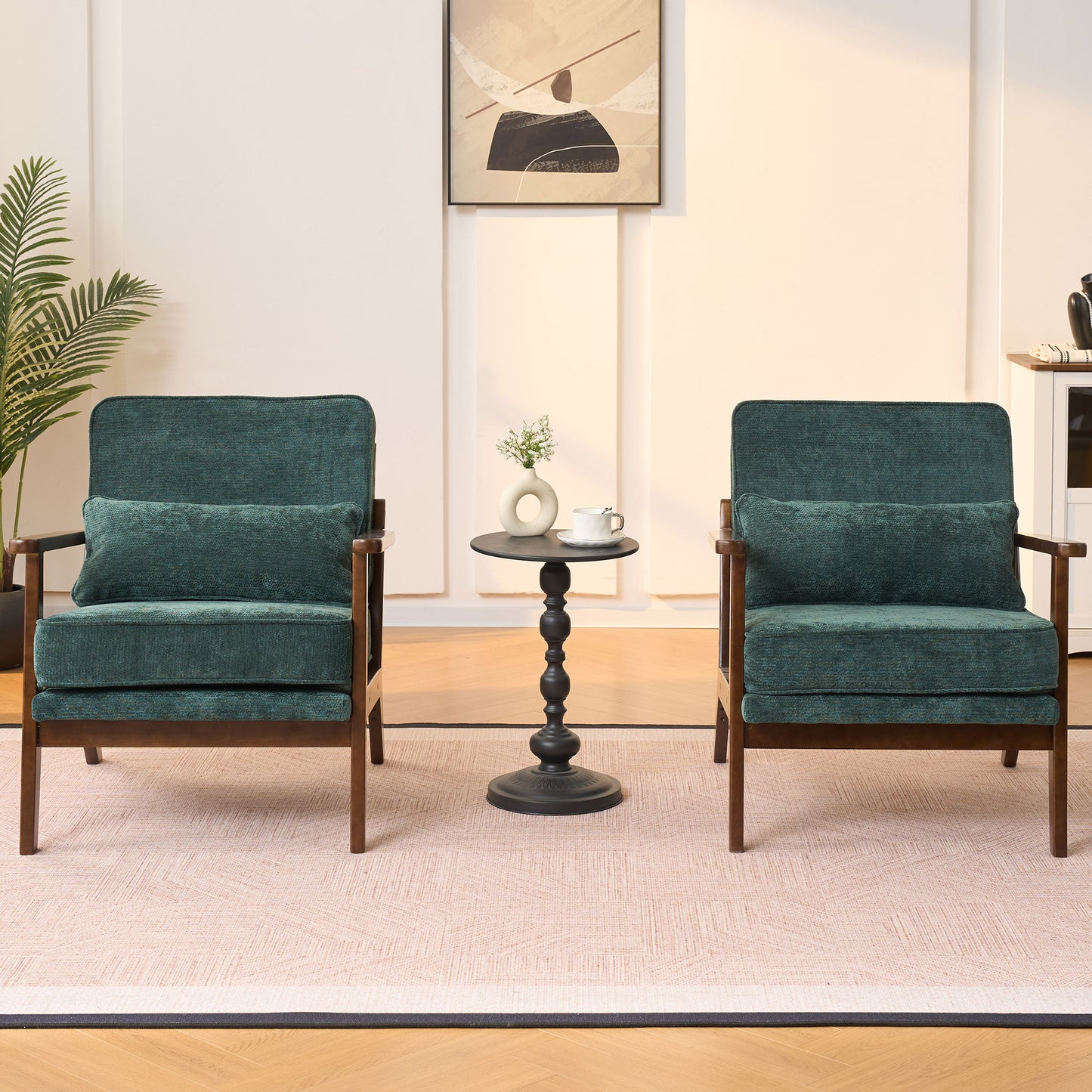 Mid-Century Modern Lounge Chair Single, Living Room Chair with Lumbar Pillow and Straight Wood Armrests, Accent Chair for Living Room, Bedroom, Indoor, Green image 11