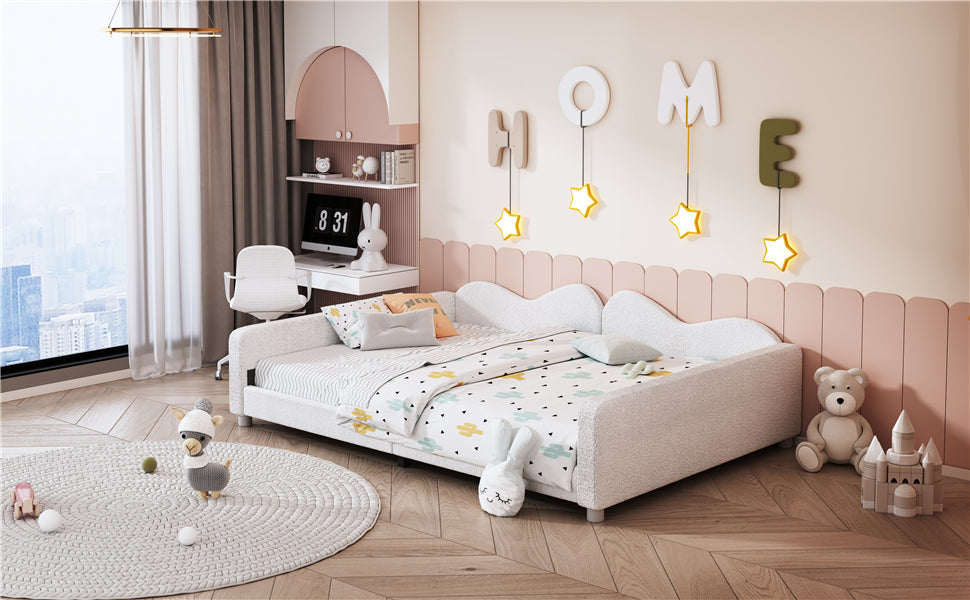 Full size Upholstered Daybed, Sherpa Fabric Sofabed with Cloud-Shaped Backrest, No Box-spring Needed, White(Old SKU: WF532069AAK) image 11